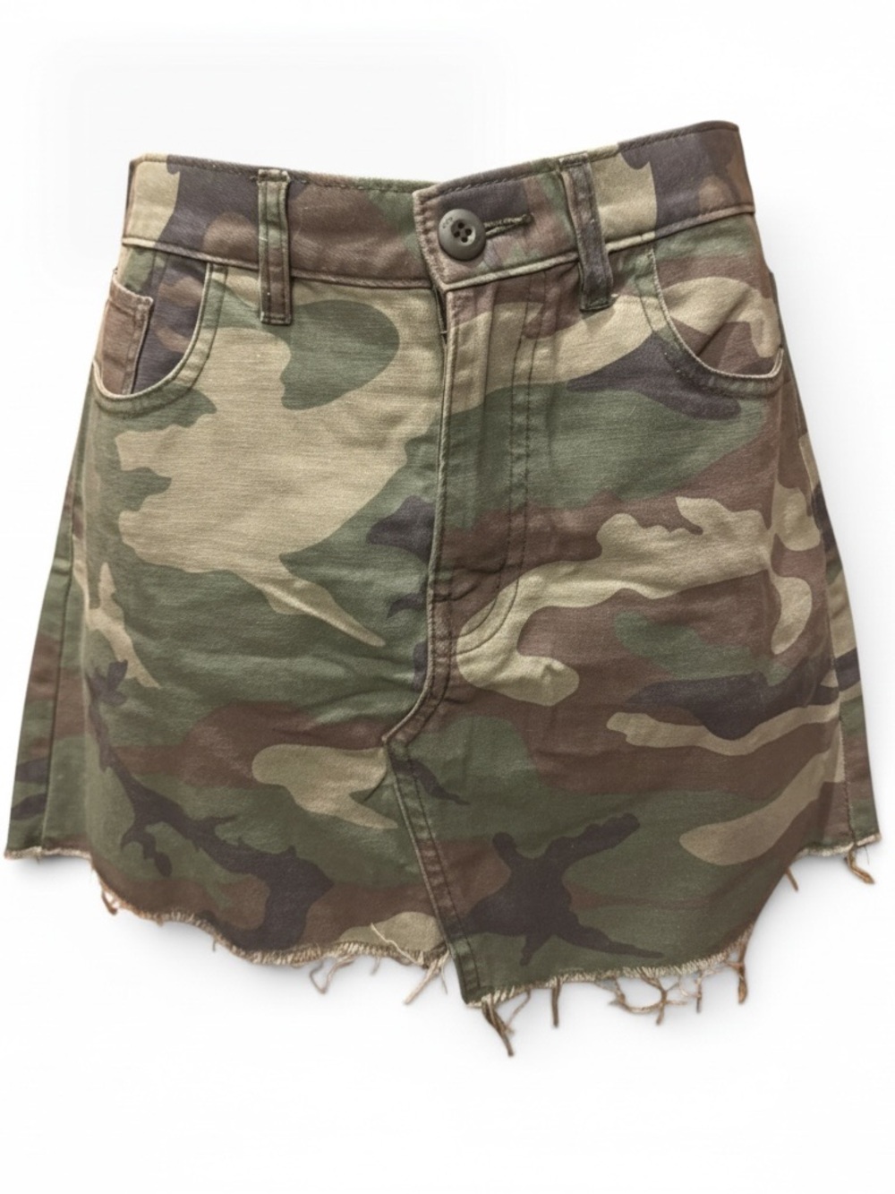 TNA Camouflage Frayed Hem Mini Skirt in Green and Brown